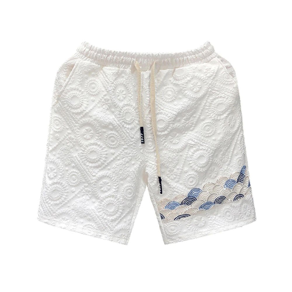 Embossed Subtle Pattern Five-Point Pants