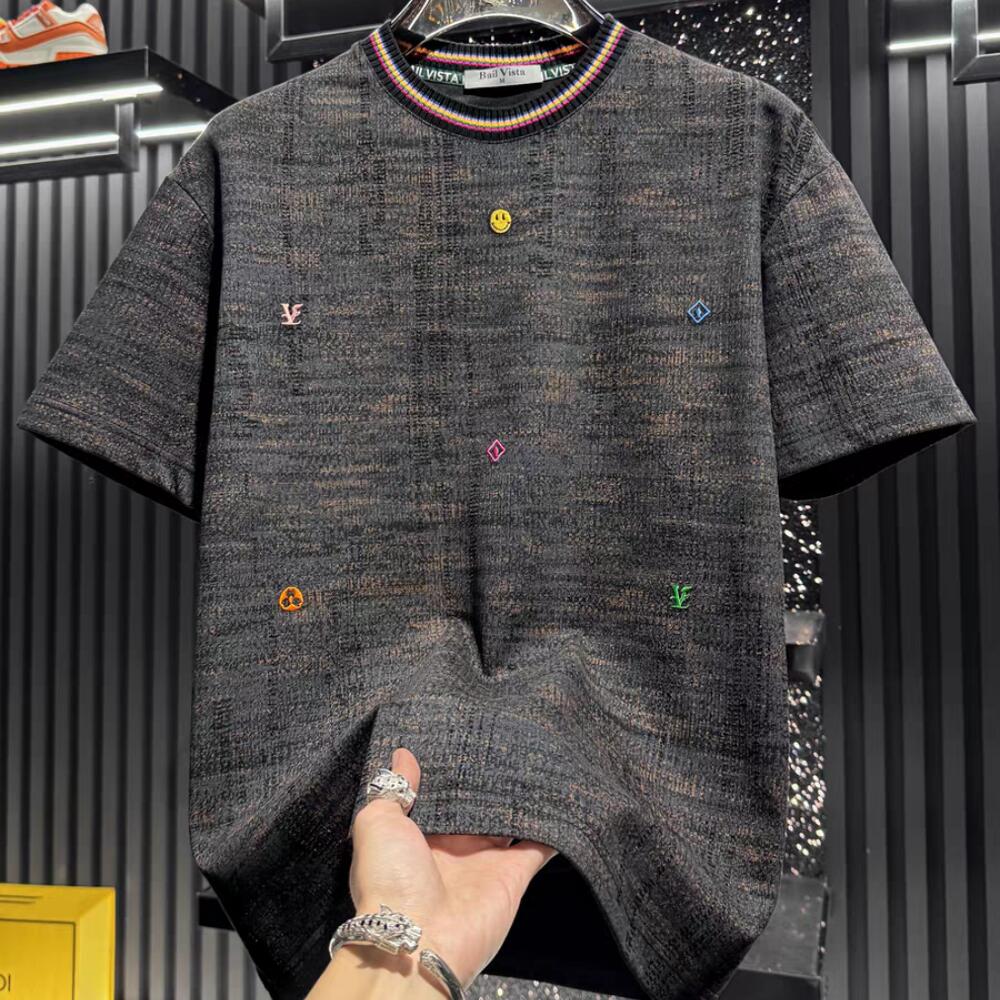 High-end embroidered smiley face short-sleeved shirt
