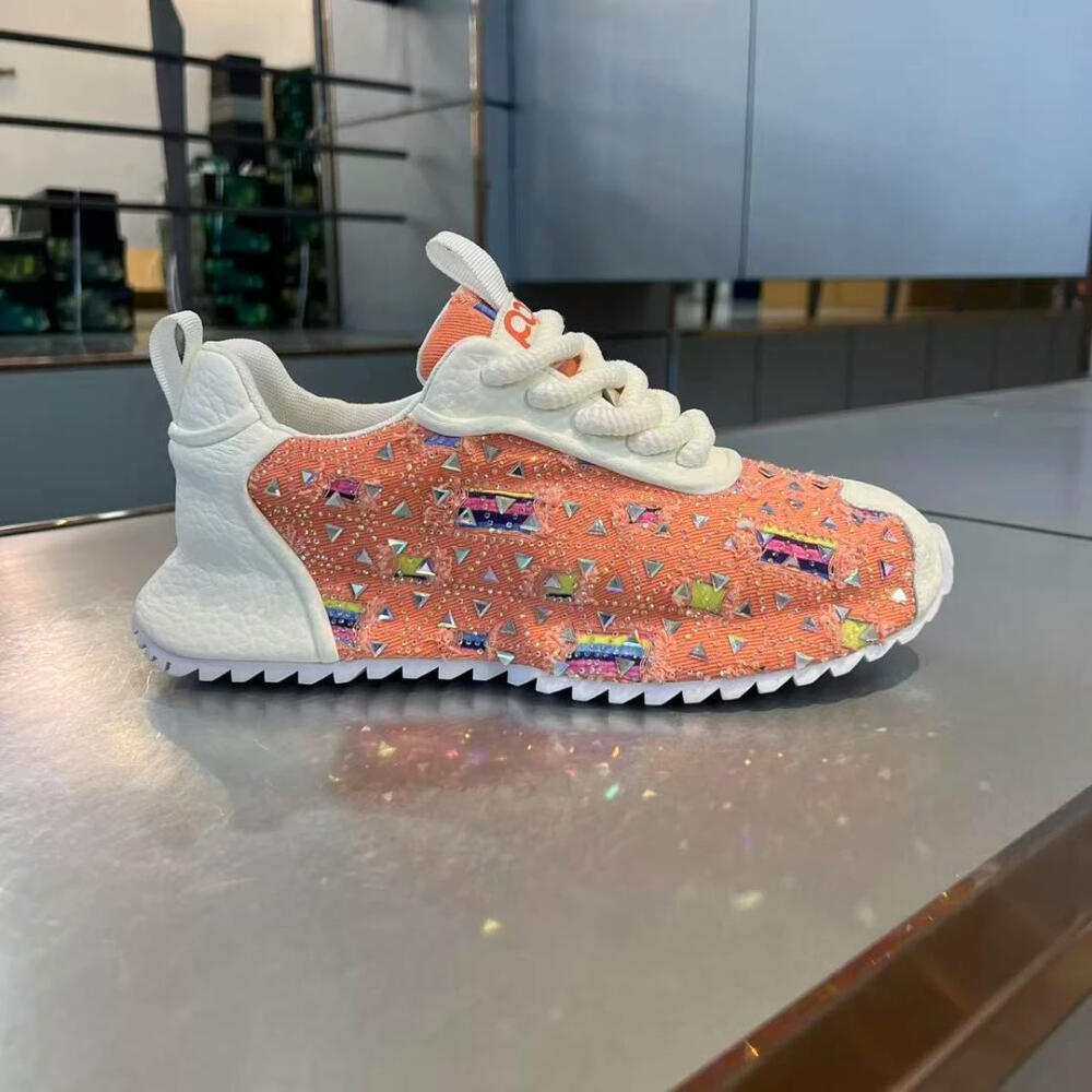Personalized handcrafted rhinestone-encrusted casual platform sneakers