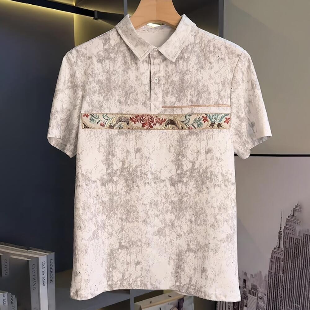 Tie-dye Embroidered Short-sleeved Collared Shirt