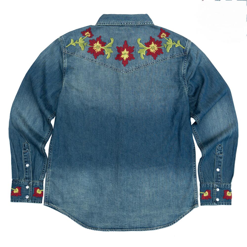 Musician Flower Embroidery Denim Shirt