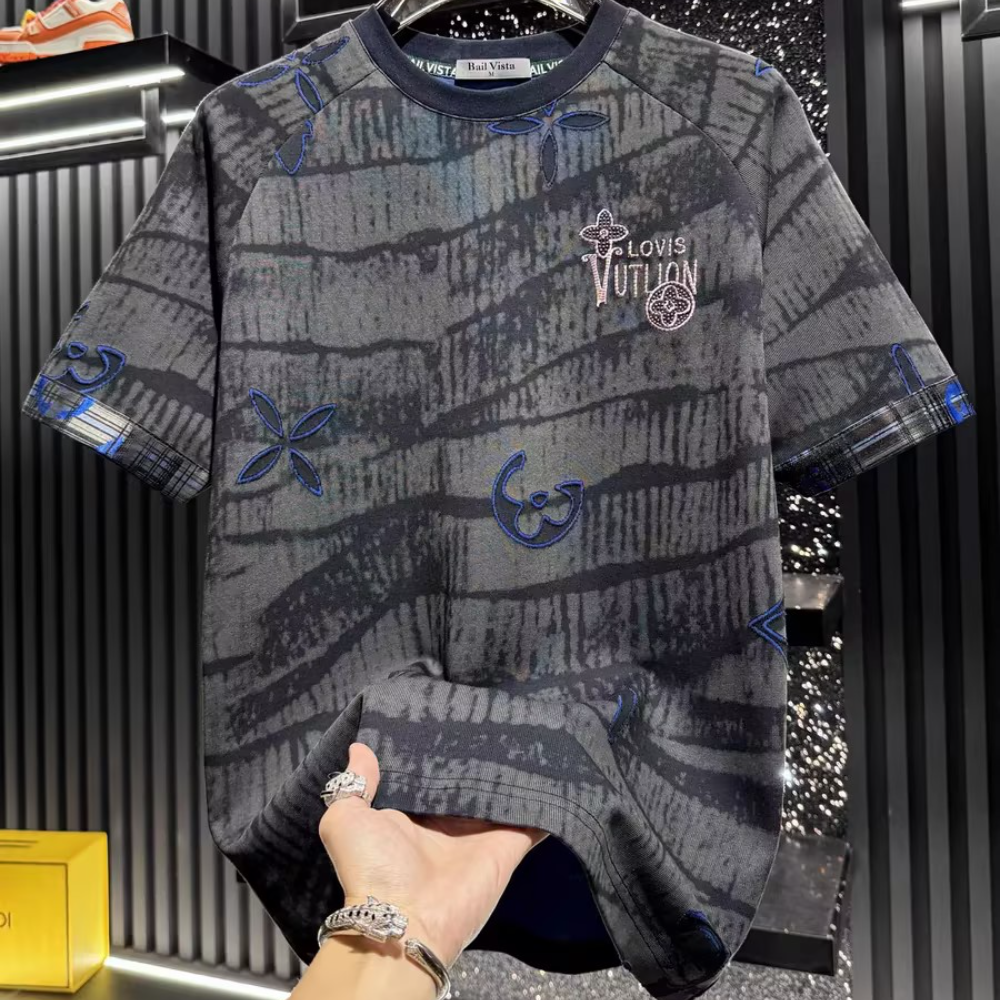 High-end exquisite embroidered sequined short-sleeved shirt