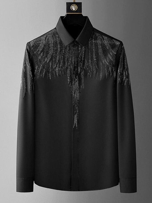 Wing-shaped rhinestone slim-fit long-sleeved shirt