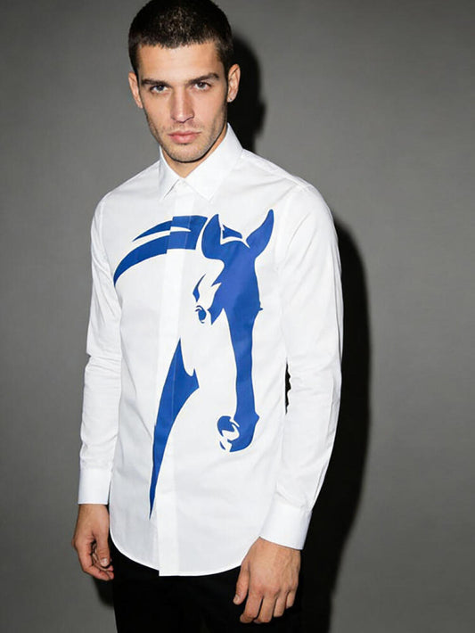 Horse print slim-fit long-sleeved shirt