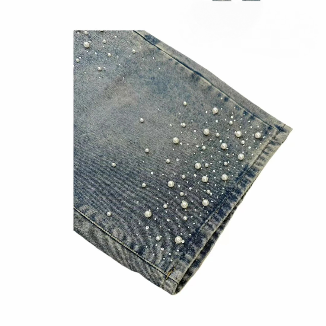 Denim Shorts with Bead & Charm Decor