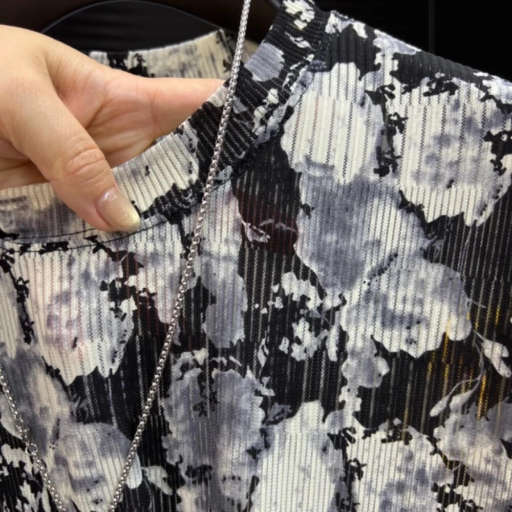 Breathable Mesh Black and White Pattern T-Shirt