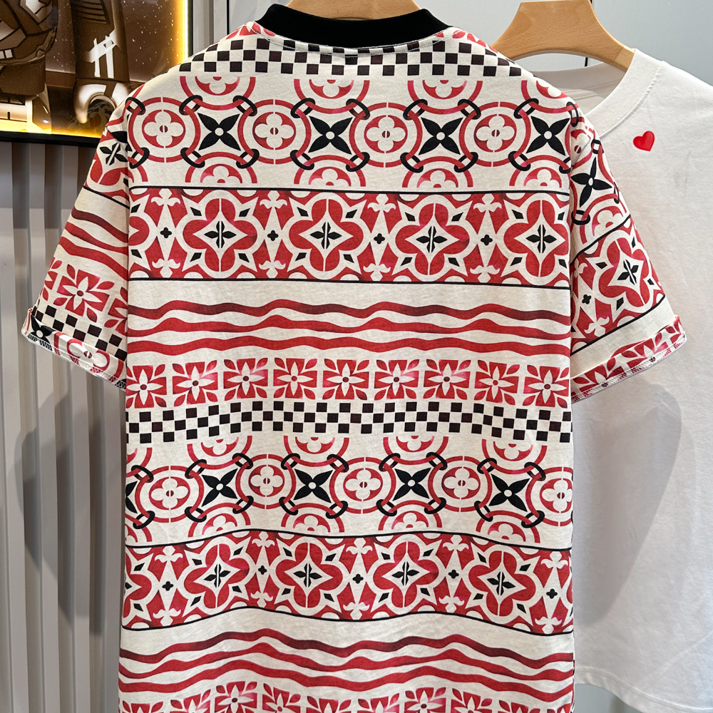 Summer color-blocked four-leaf clover short-sleeved shirt