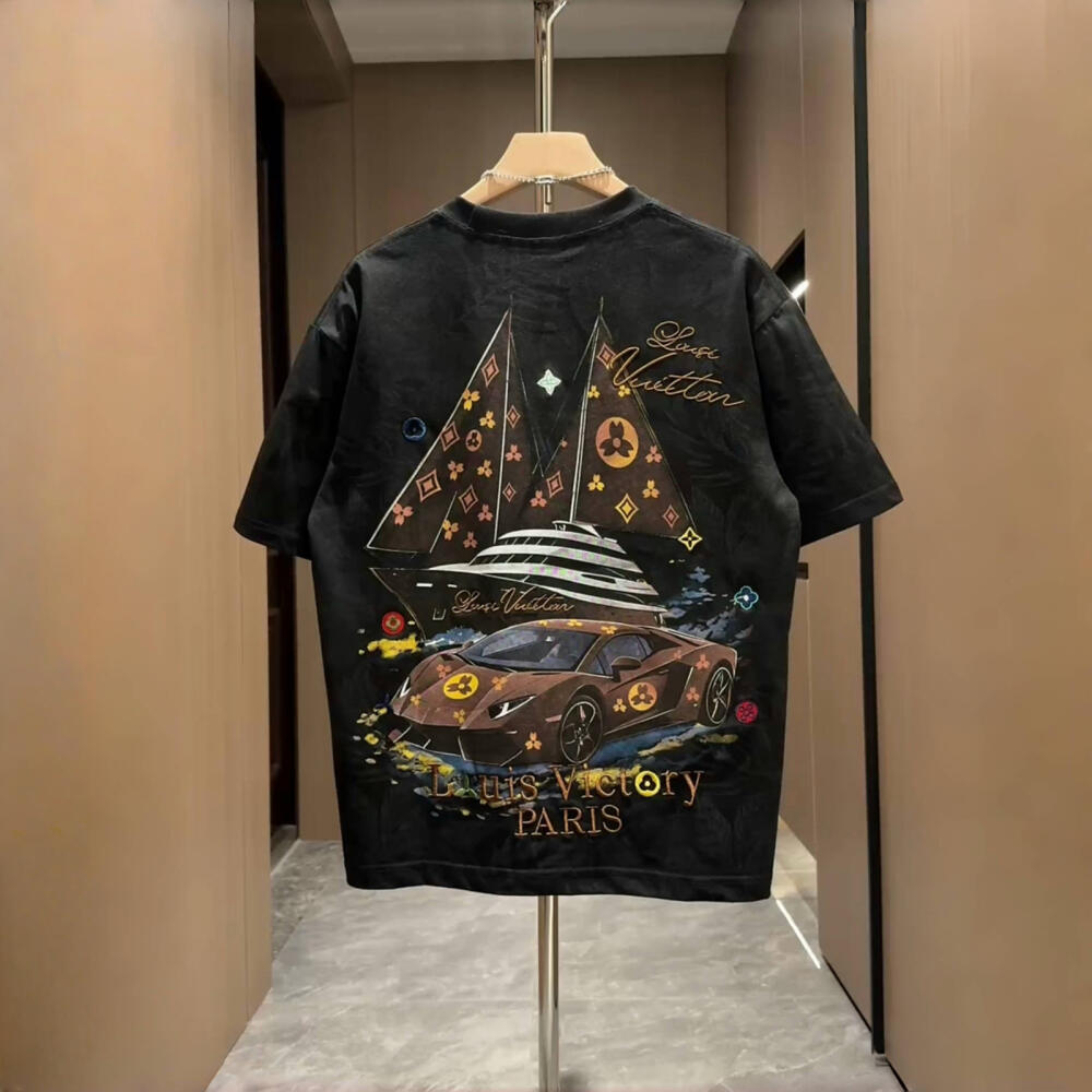 Yacht Luxury Car Print Embroidery T-Shirt