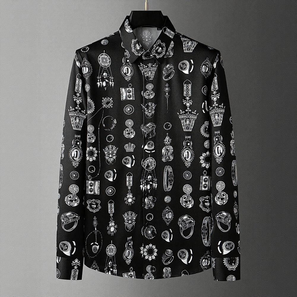 Luxury Jewelry Print Slim Fit Long Sleeve Shirt