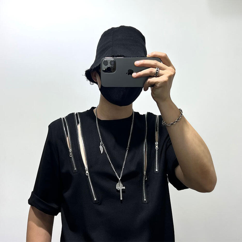 Multi-zipper short-sleeved shirt