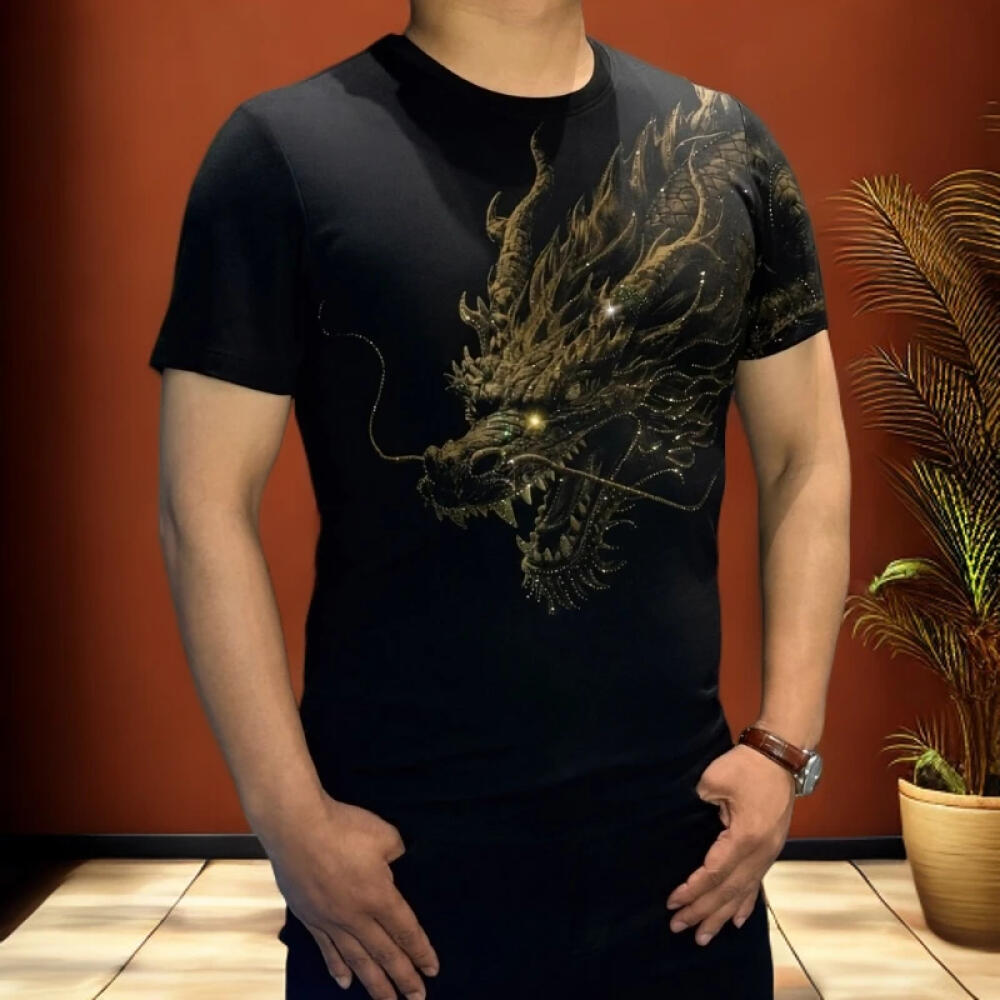 Cross Shoulder Dragon Sparkling Diamond Tee