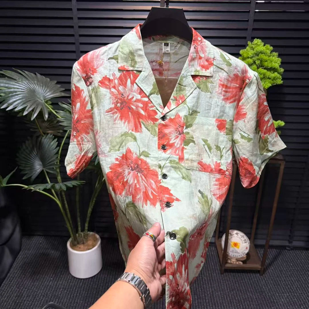 Luxury Big Red Flower Shirt