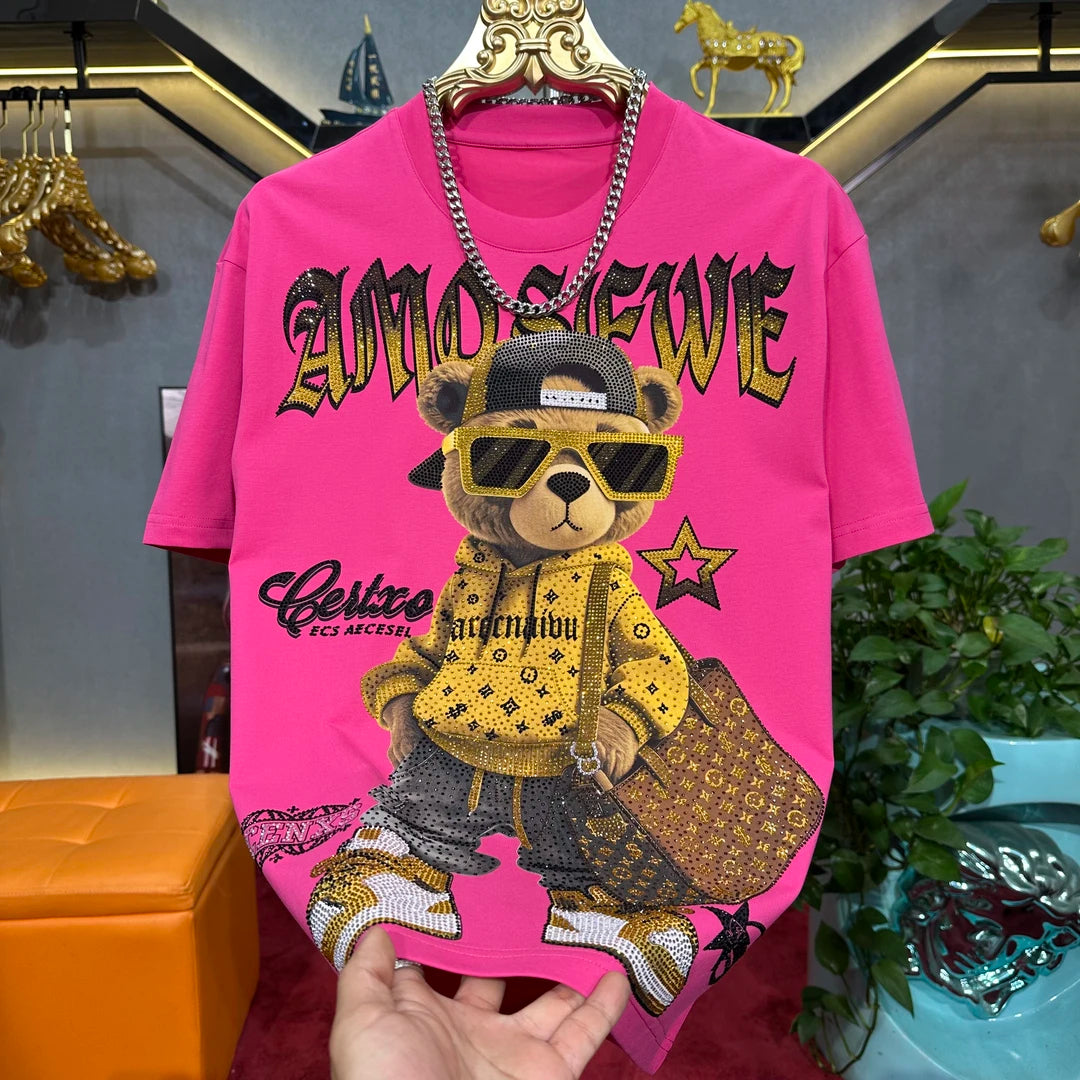 Light Luxury Rhinestone Bear Shirt