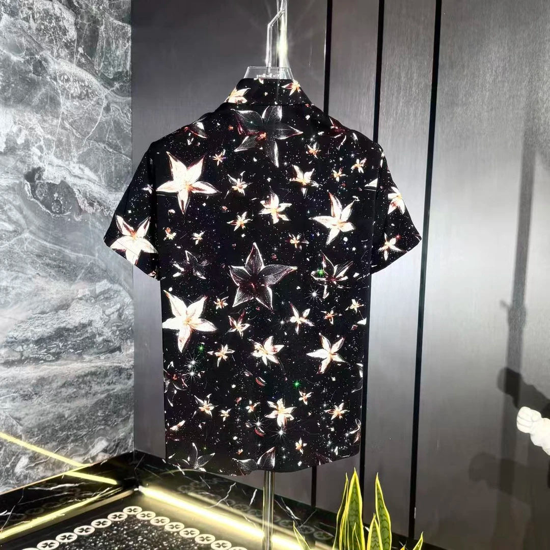 Black & White Floral Sequin Polo Shirt