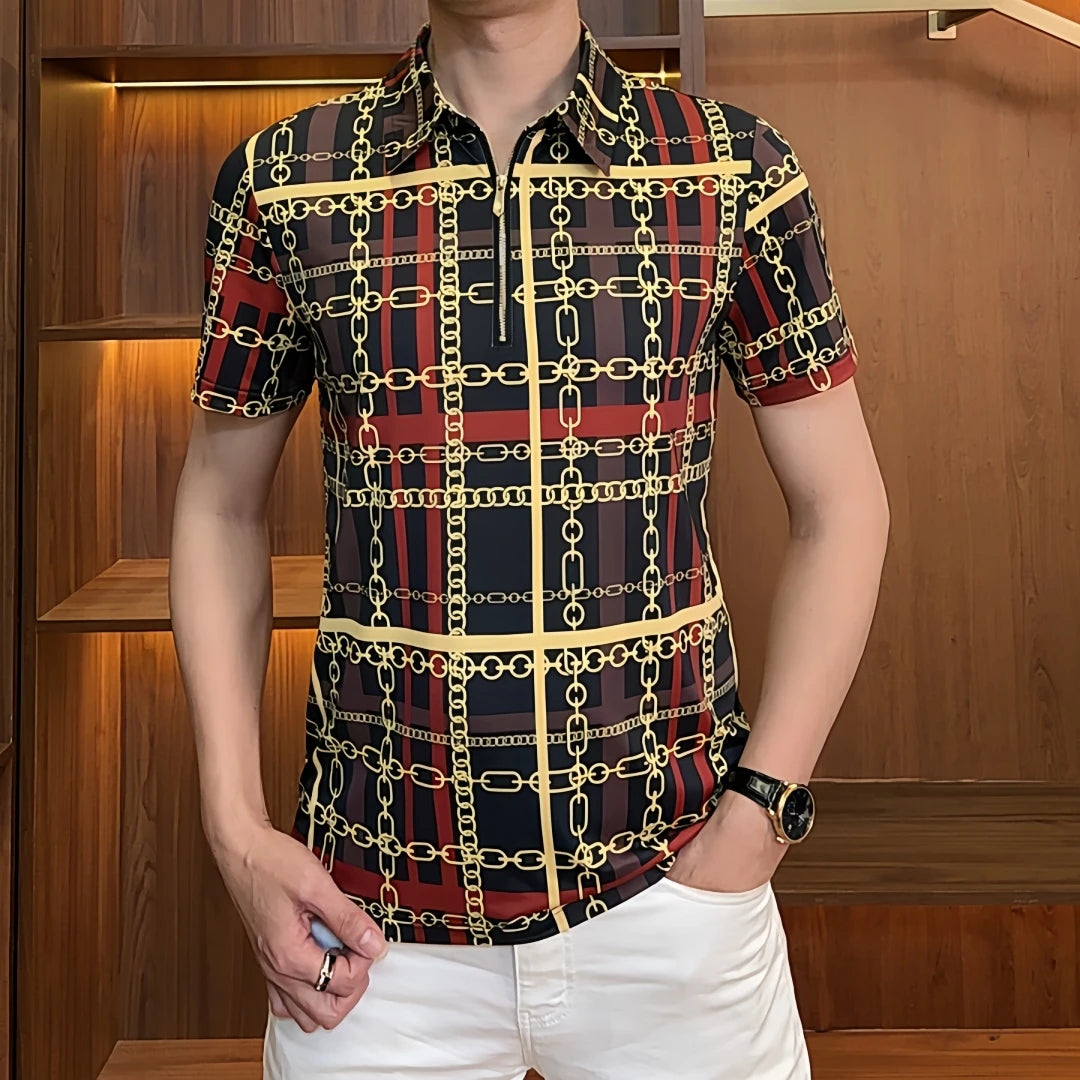 Chain Pattern Casual Polo Shirt