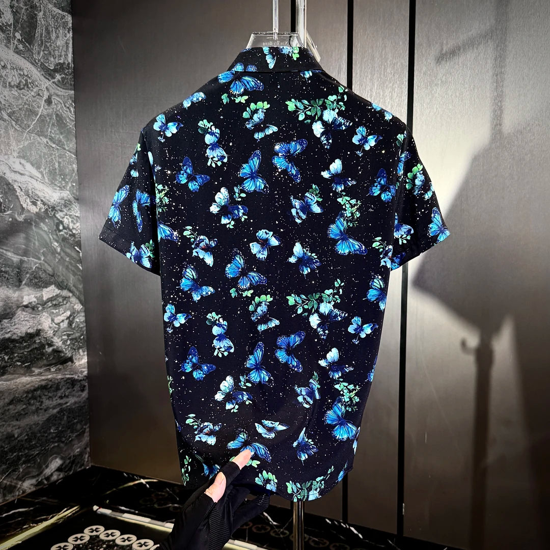 Blue Butterfly Floral Print Shirt