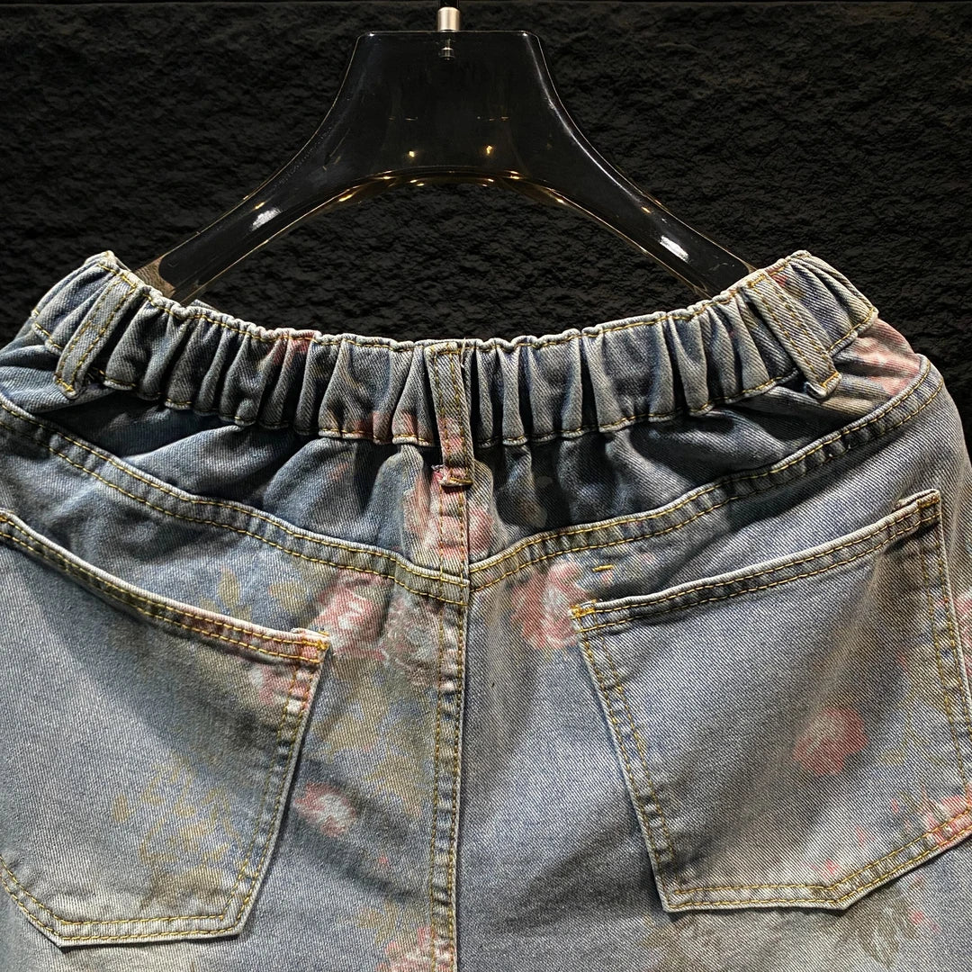 Pink Butterfly Ripped Short