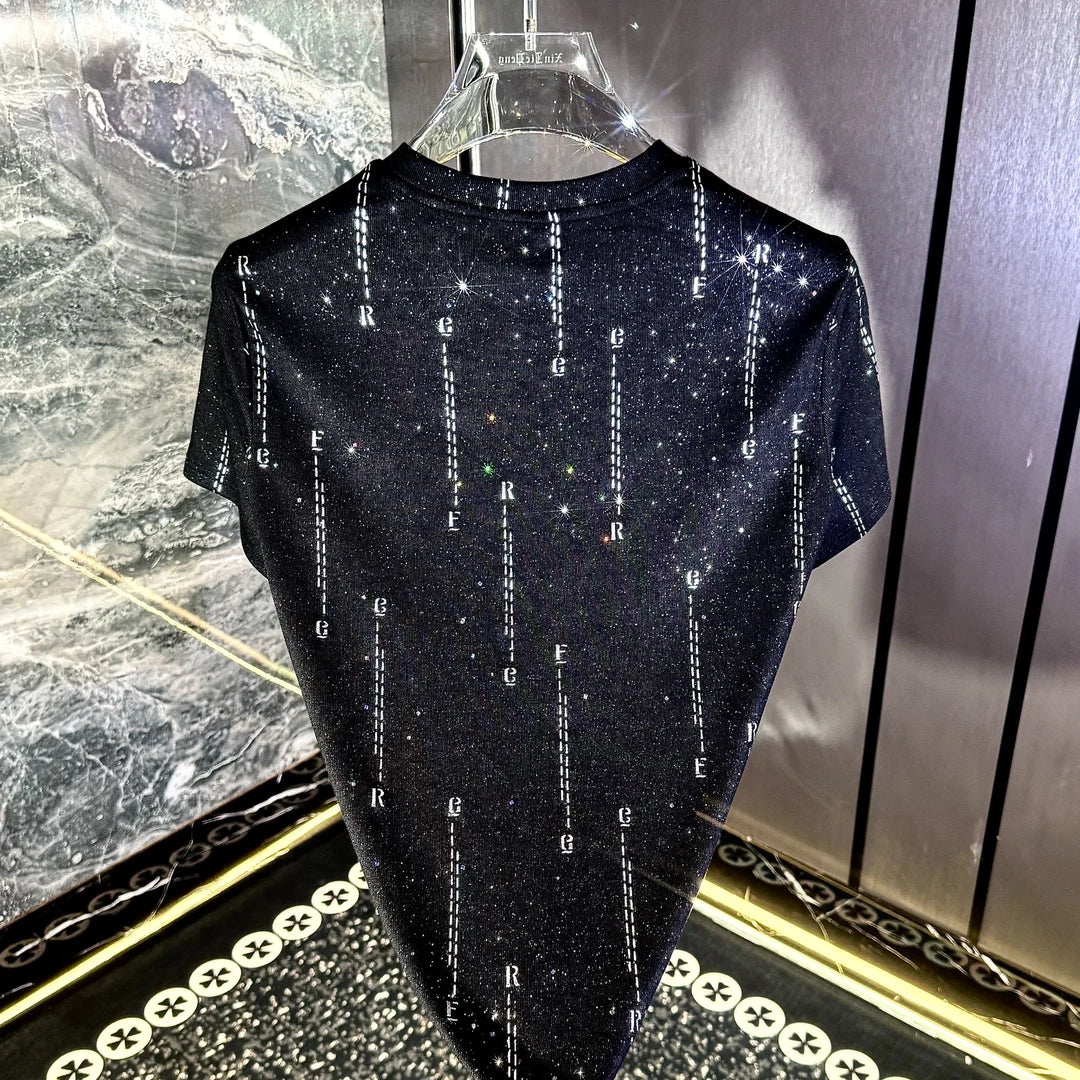 Vertical Stripe Rhinestone T-shirt