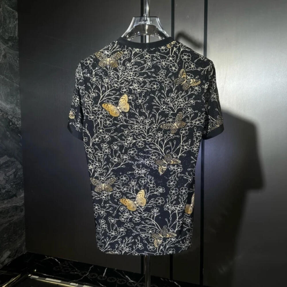 Flower Cluster Butterfly Rhinestone T-Shirt