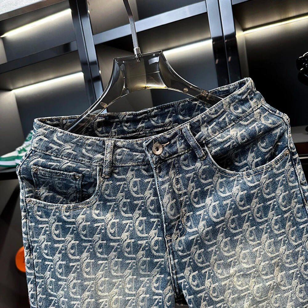 D Letter Embossed Denim Shorts