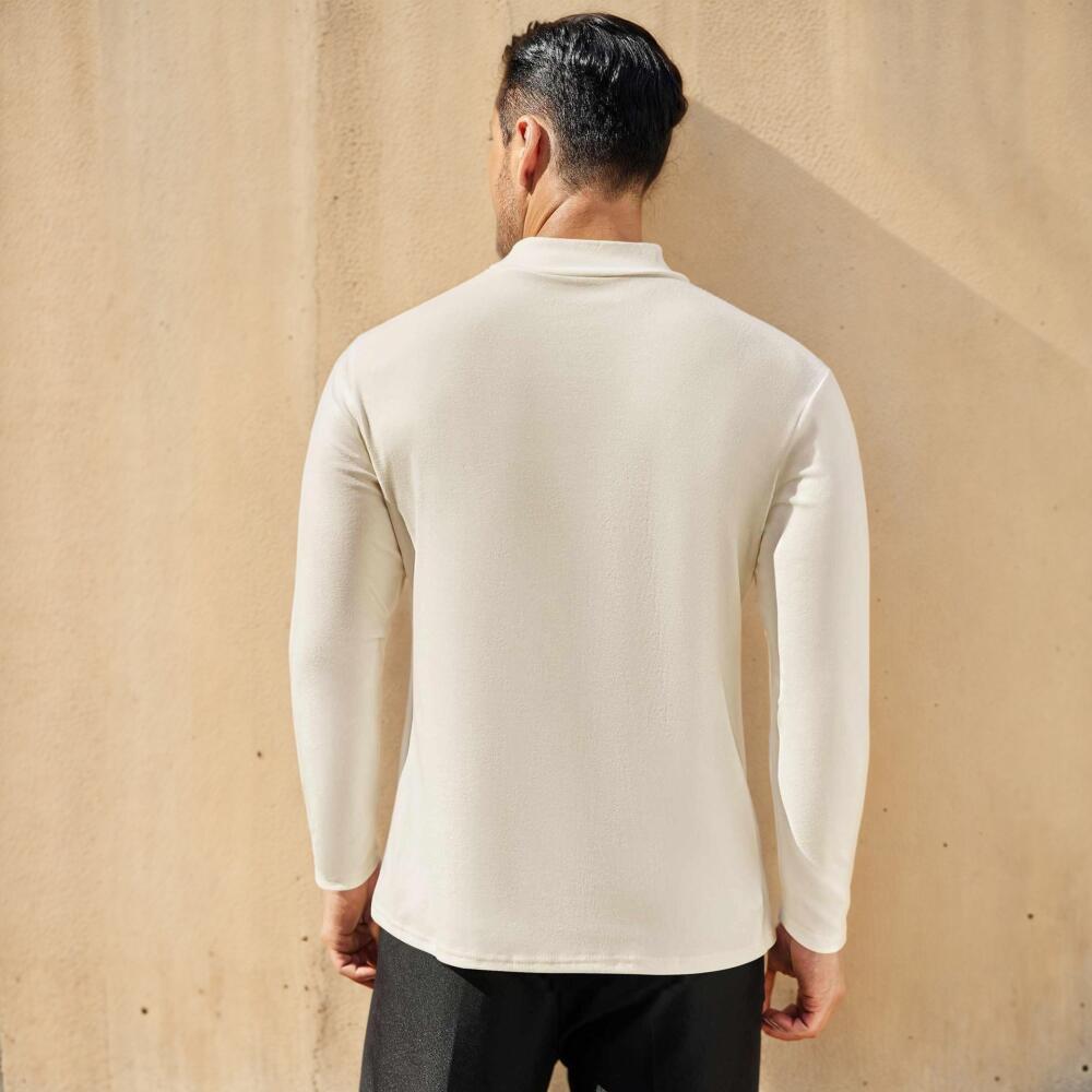 Men's long-sleeved T-shirt, high-elasticity fleece, slim fit, mid-neck, base layer, men's T-shirt.