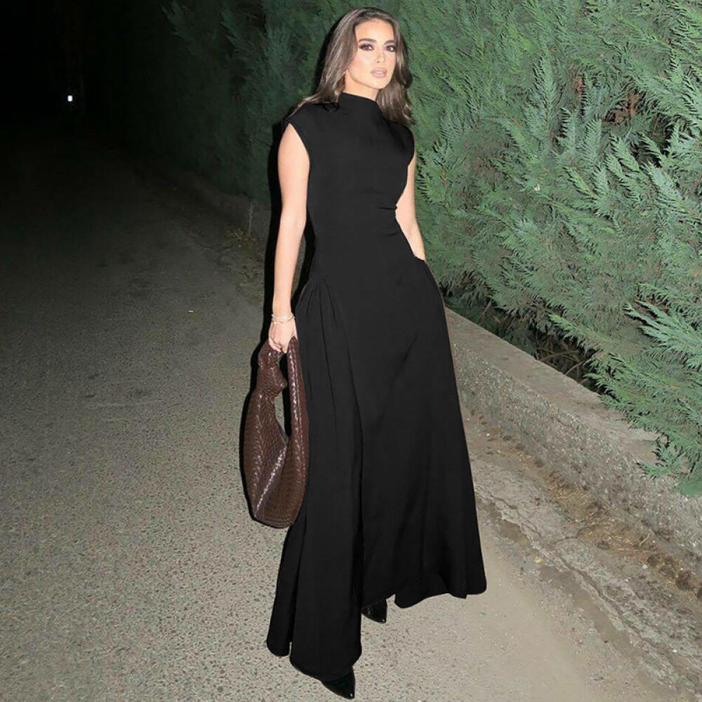 High Waist Slim Fit Irregular Hem Flowy Maxi Dress