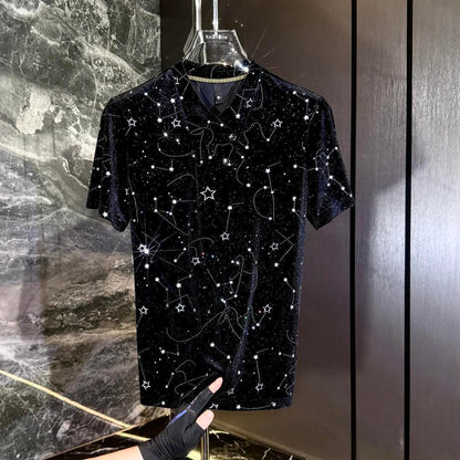Star Print Lapel T-Shirt