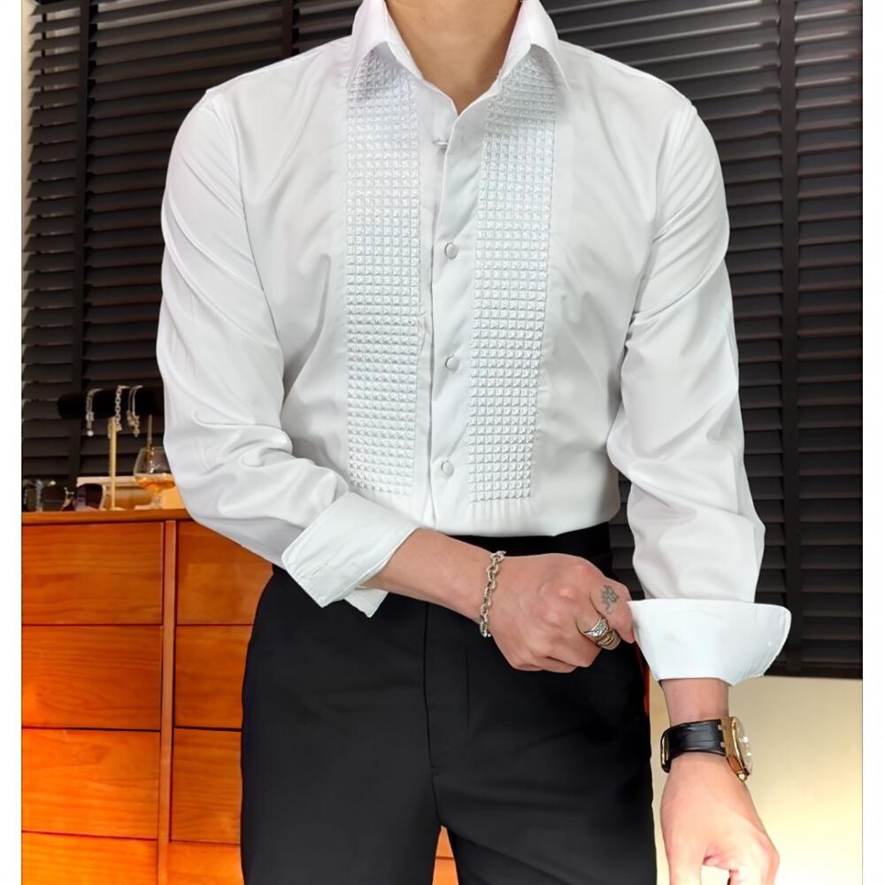 Solid Square Emboss Textured Formal Business Shirt