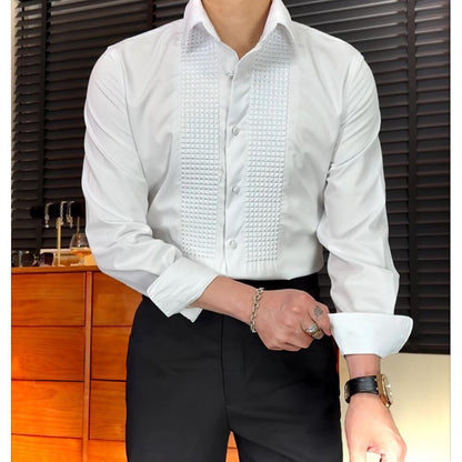 Solid Square Emboss Textured Formal Business Shirt