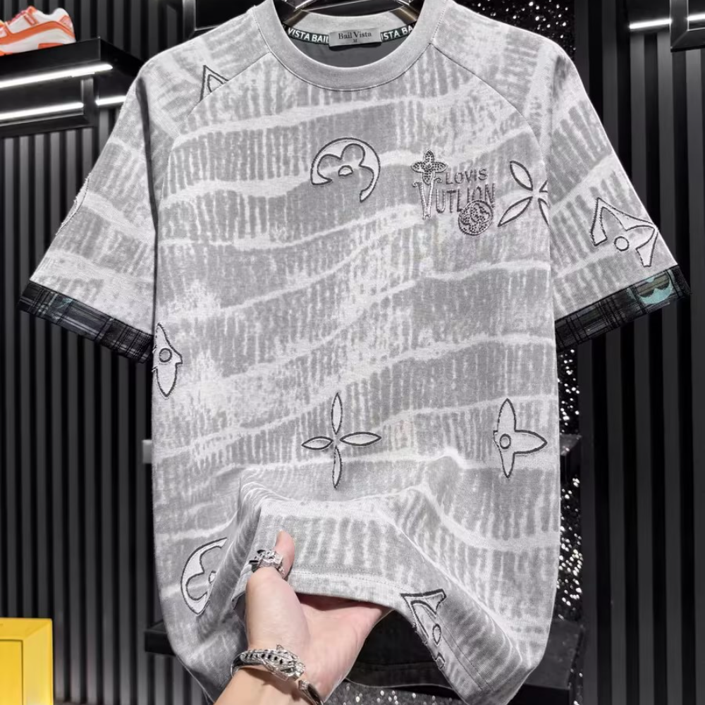 High-end exquisite embroidered sequined short-sleeved shirt