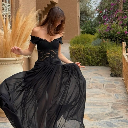 Sexy Black Cutout Flared Hem Formal Evening Gown