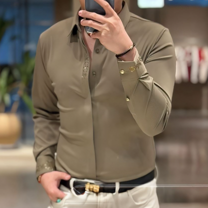 Gold Crystal Embellished Business Shirt