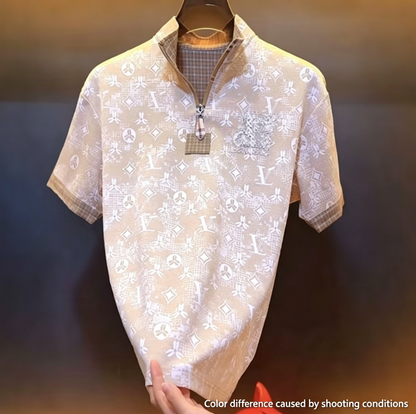 Clover Print Rhinestone Polo Shirt