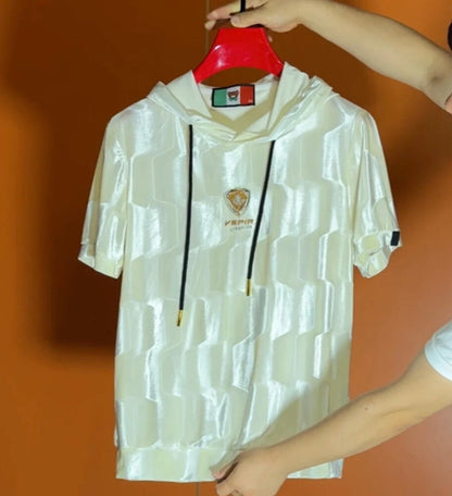 Snake Head Logo Subtle Embossed Luxury Hooded Polo Shirt