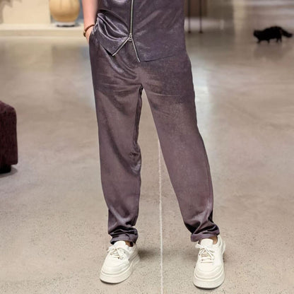 Zipper Acetate Short Sleeve + Solid Color Acetate Pants