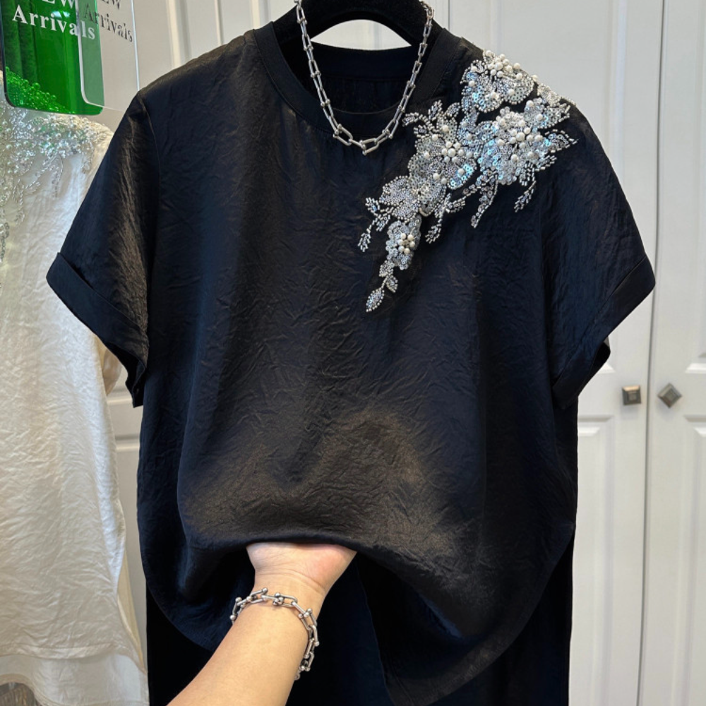 Beaded sequined short-sleeved shirt