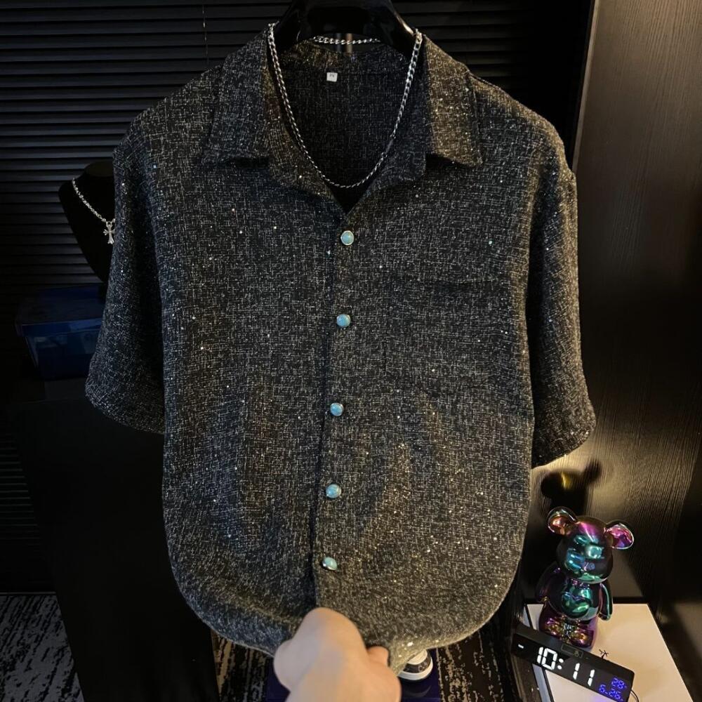 Shiny Shirt with Blue Buttons