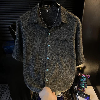 Shiny Shirt with Blue Buttons