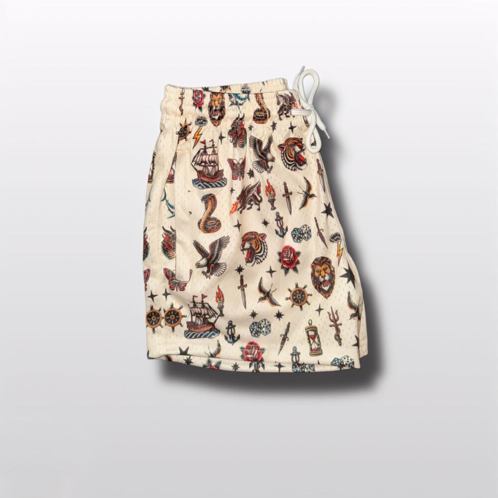 Vintage Print Beach Shorts