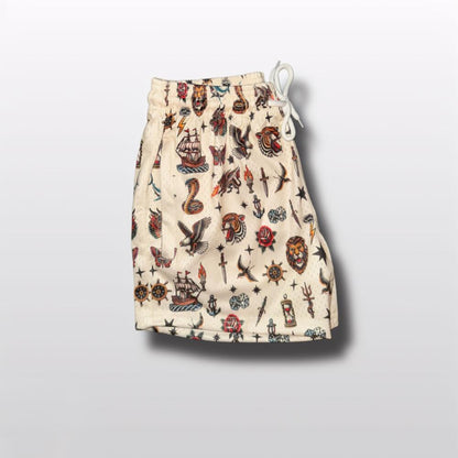 Vintage Print Beach Shorts