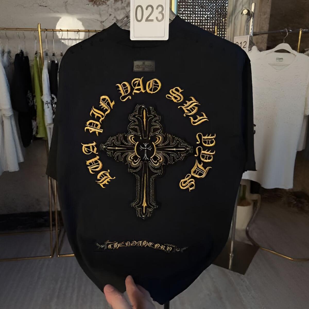 Studded Embroidered Cross T‑Shirt