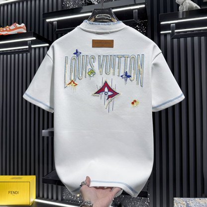 High-end embroidered round neck short-sleeved shirt