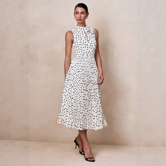 French Polka Dot Sleeveless Midi Dress