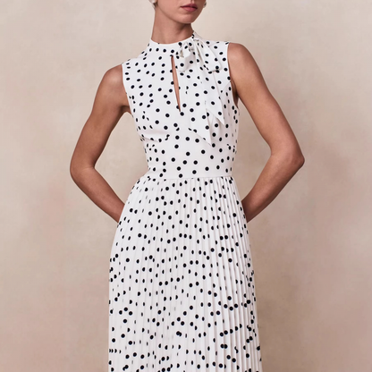 French Polka Dot Sleeveless Midi Dress