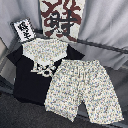 Luxury Music Note Print Shirt & Shorts 2‑Piece Casual Set
