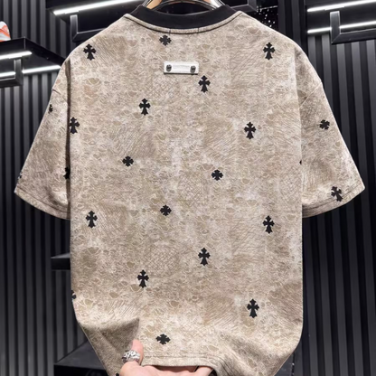 Round neck vintage distressed short-sleeved shirt