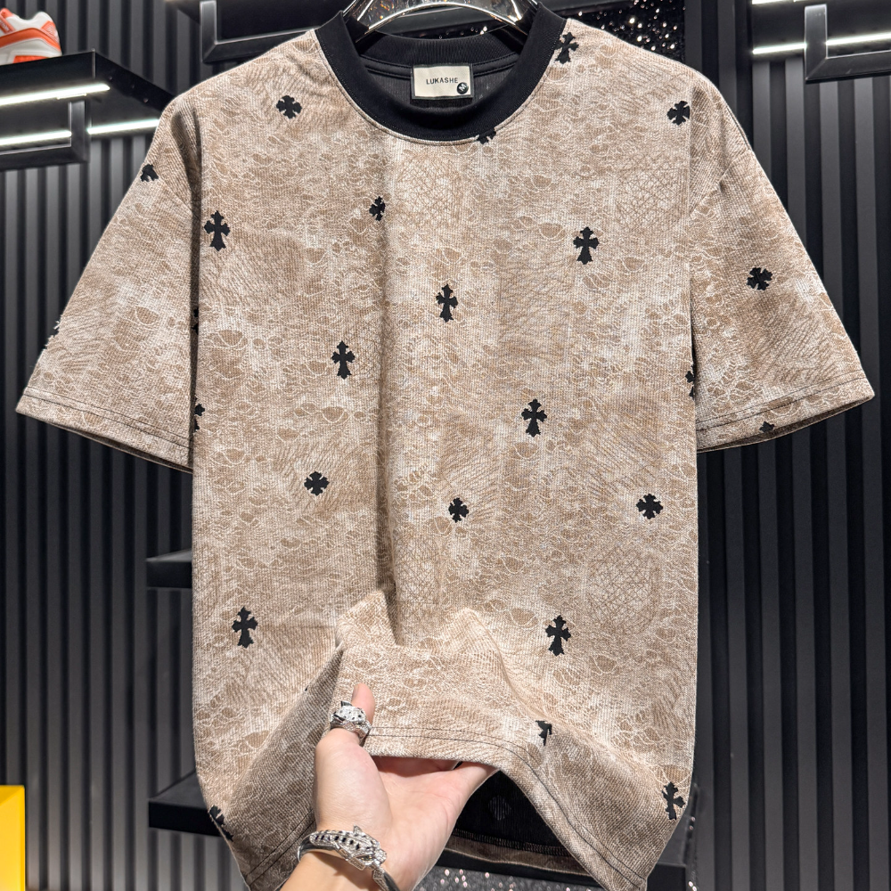 Round neck vintage distressed short-sleeved shirt