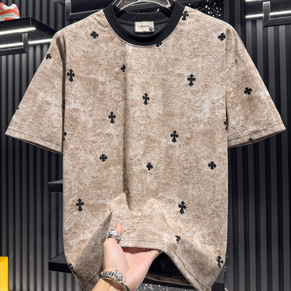 Round neck vintage distressed short-sleeved shirt