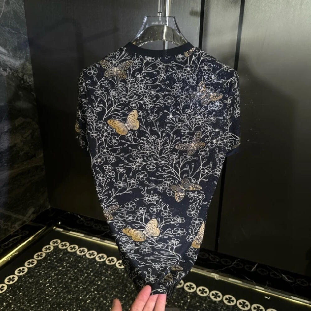 Flower Cluster Butterfly Rhinestone T-Shirt