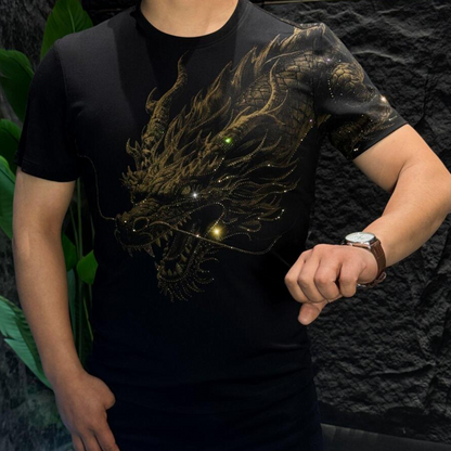 Cross Shoulder Dragon Sparkling Diamond Tee